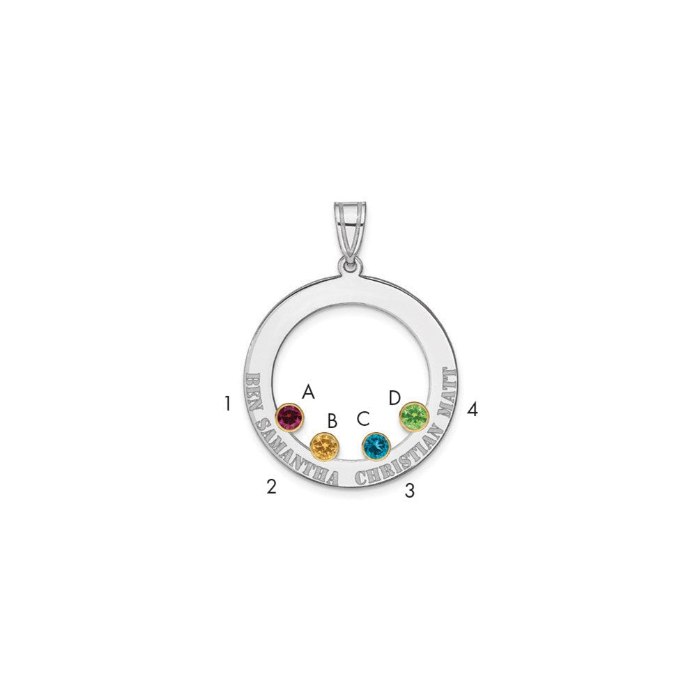Sterling Silver Ss/Rhod-Plated 4 Birthstone Circle With 14K Bezel Family Pendant