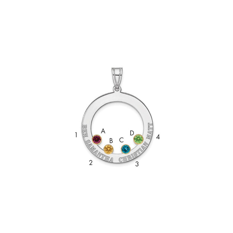 Sterling Silver Ss/Rhod-Plated 4 Birthstone Circle With 14K Bezel Family Pendant