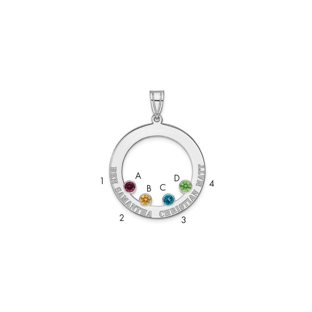 Sterling Silver Ss/Rhodium-Plated 4 Birthstone Circle With Ss Bezel Family Pendant