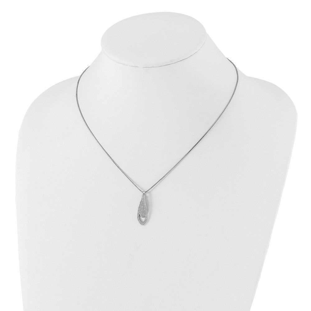Sterling Silver Brilliant Embers Rhodium-Plated Polished Cz Teardrop W/ 2In Ext Necklace
