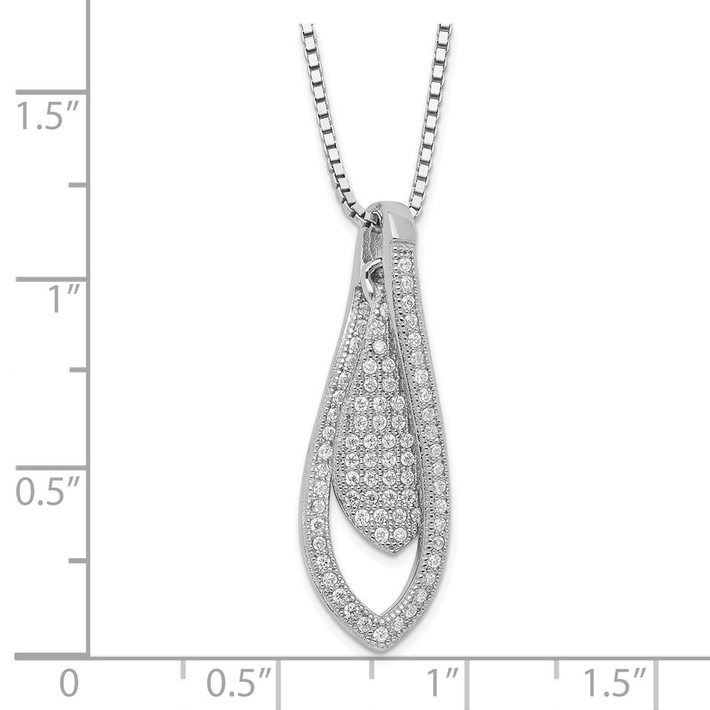 Sterling Silver Brilliant Embers Rhodium-Plated Polished Cz Teardrop W/ 2In Ext Necklace