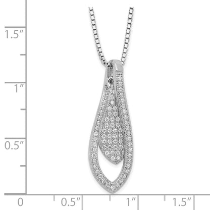 Sterling Silver Brilliant Embers Rhodium-Plated Polished Cz Teardrop W/ 2In Ext Necklace
