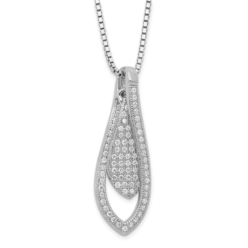 Sterling Silver Brilliant Embers Rhodium-Plated Polished Cz Teardrop W/ 2In Ext Necklace