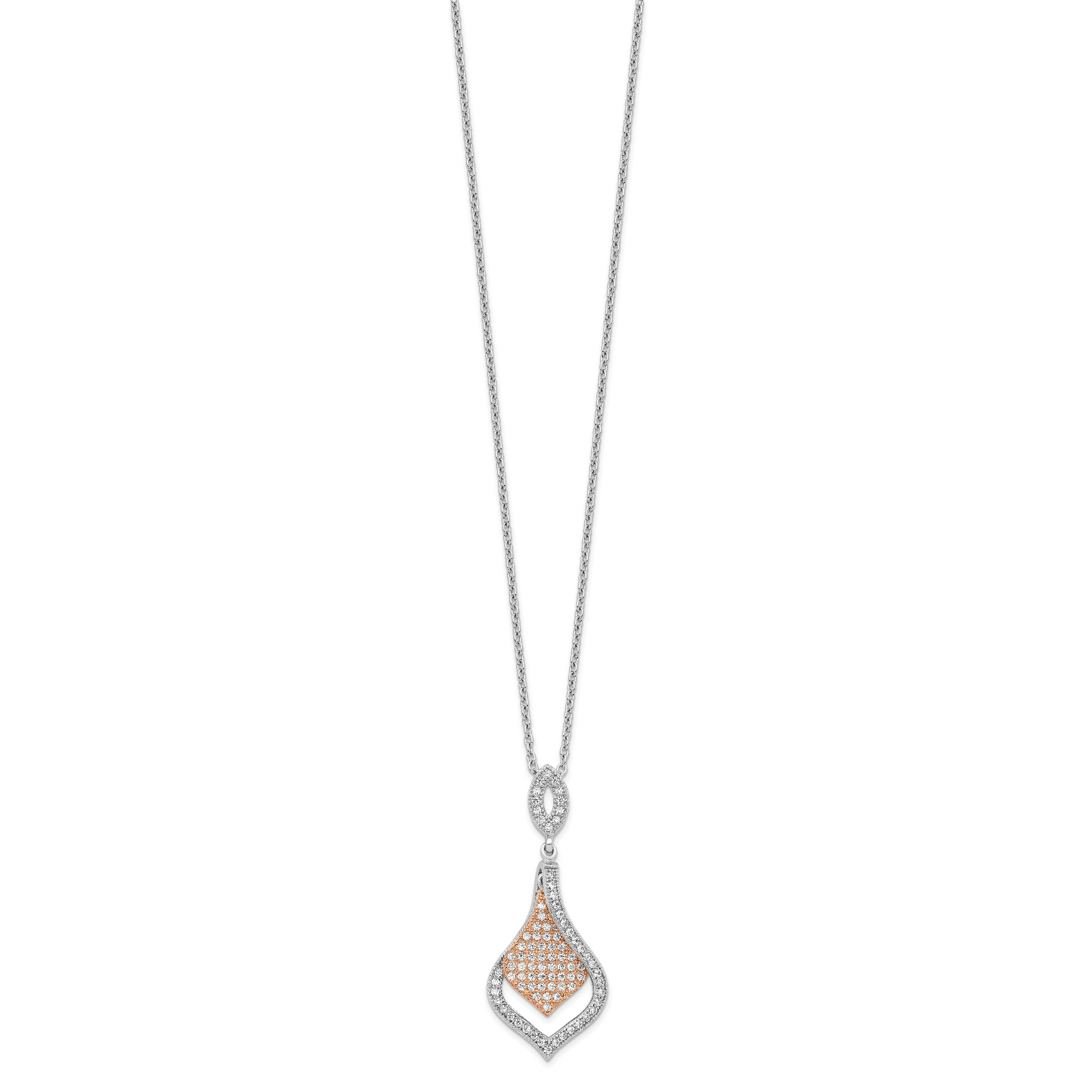 Ss/Gold Plated Brilliant Embers Sterling Silver Rose Gold-Plated Rhodium-Plated 105 Stone 18 Inch Micro Pav Cz Necklace With 2 Extender