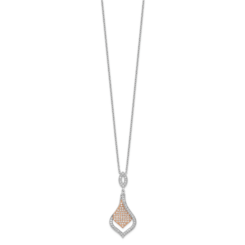 Ss/Gold Plated Brilliant Embers Sterling Silver Rose Gold-Plated Rhodium-Plated 105 Stone 18 Inch Micro Pav Cz Necklace With 2 Extender