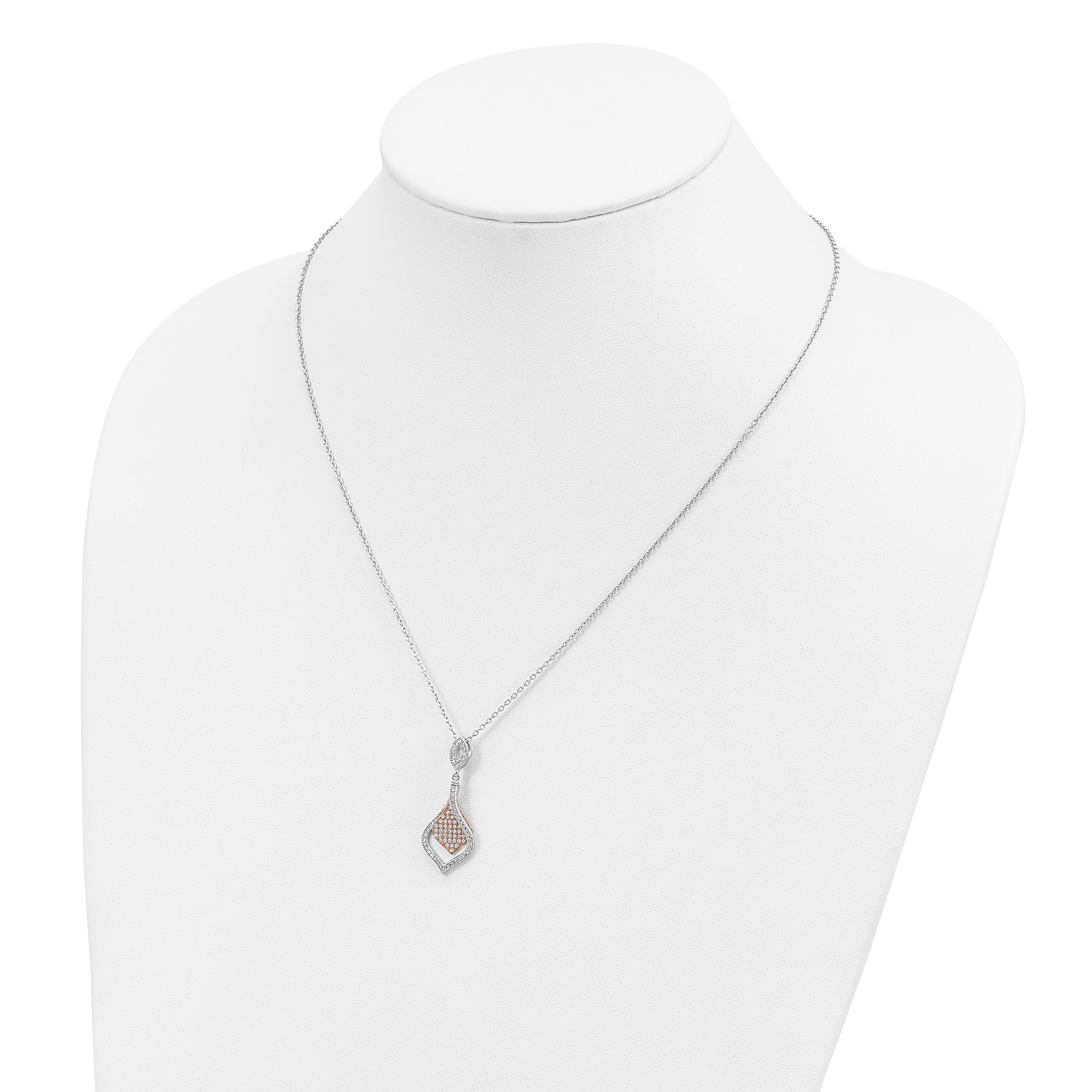 Ss/Gold Plated Brilliant Embers Sterling Silver Rose Gold-Plated Rhodium-Plated 105 Stone 18 Inch Micro Pav Cz Necklace With 2 Extender