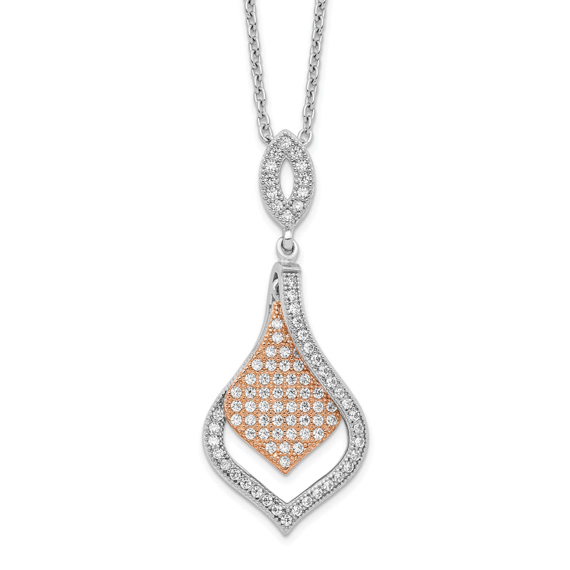 Ss/Gold Plated Brilliant Embers Sterling Silver Rose Gold-Plated Rhodium-Plated 105 Stone 18 Inch Micro Pav Cz Necklace With 2 Extender