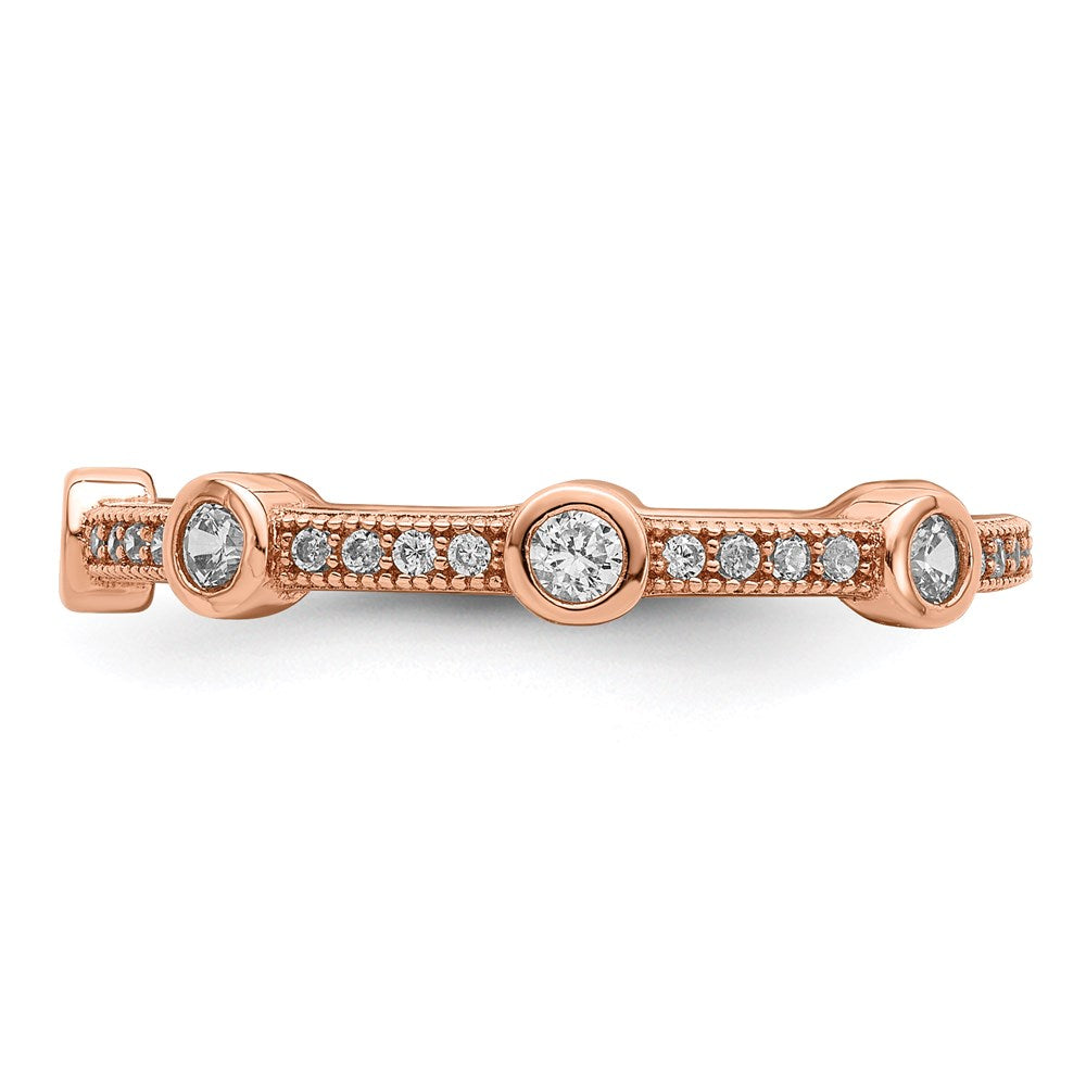 Sterling Silver Brilliant Embers Rose Gold-Plated 33 Stone Micro Pav Cz Ring
