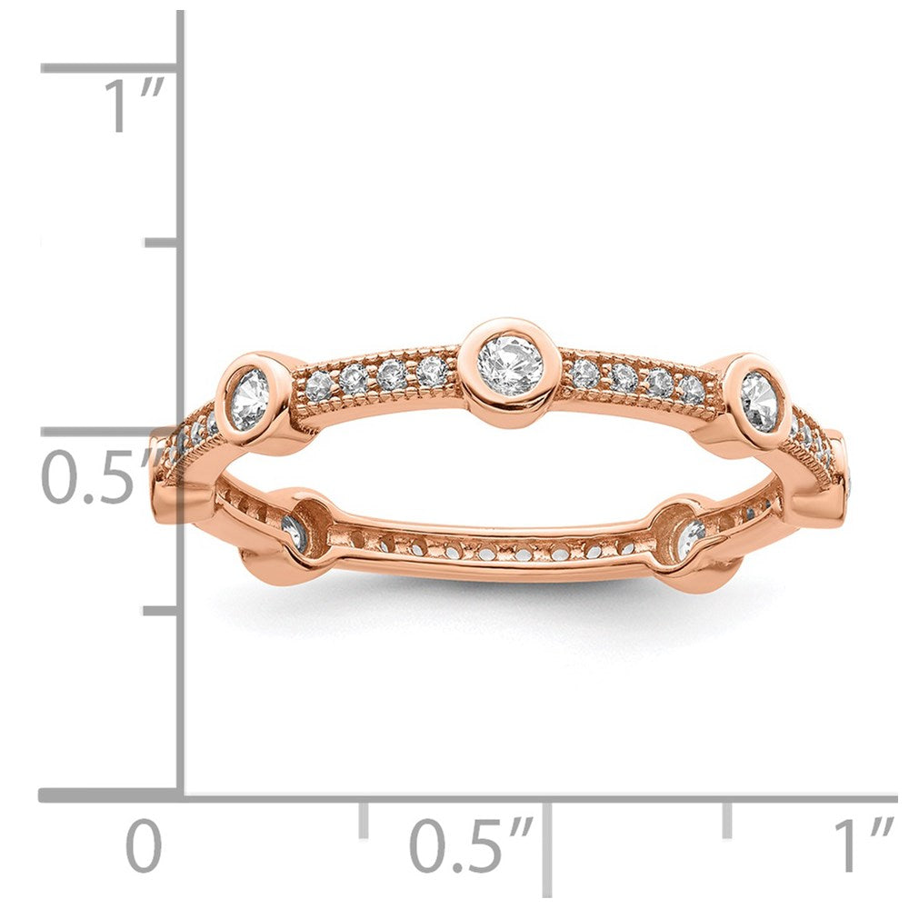 Sterling Silver Brilliant Embers Rose Gold-Plated 33 Stone Micro Pav Cz Ring