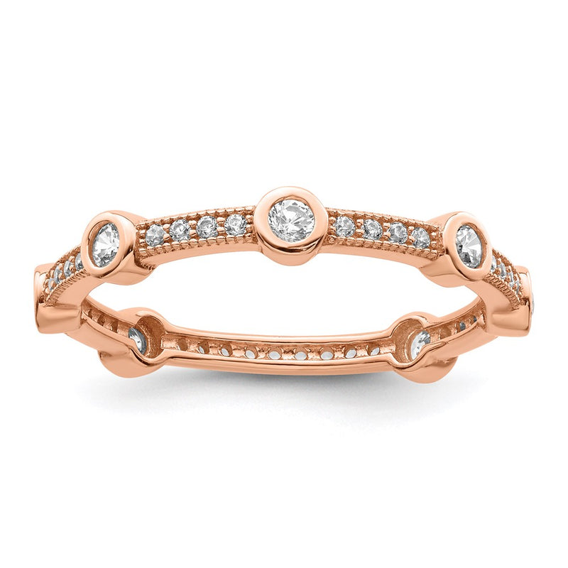 Sterling Silver Brilliant Embers Rose Gold-Plated 33 Stone Micro Pav Cz Ring
