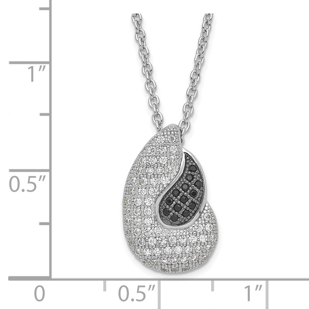 Sterling Silver Black & Clear Cz True Fire Polished Teardrops Necklace