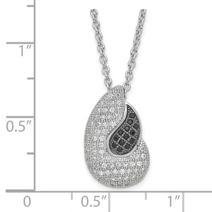 Sterling Silver Black & Clear Cz True Fire Polished Teardrops Necklace