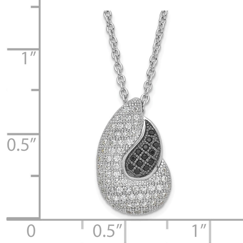 Sterling Silver Black & Clear Cz True Fire Polished Teardrops Necklace