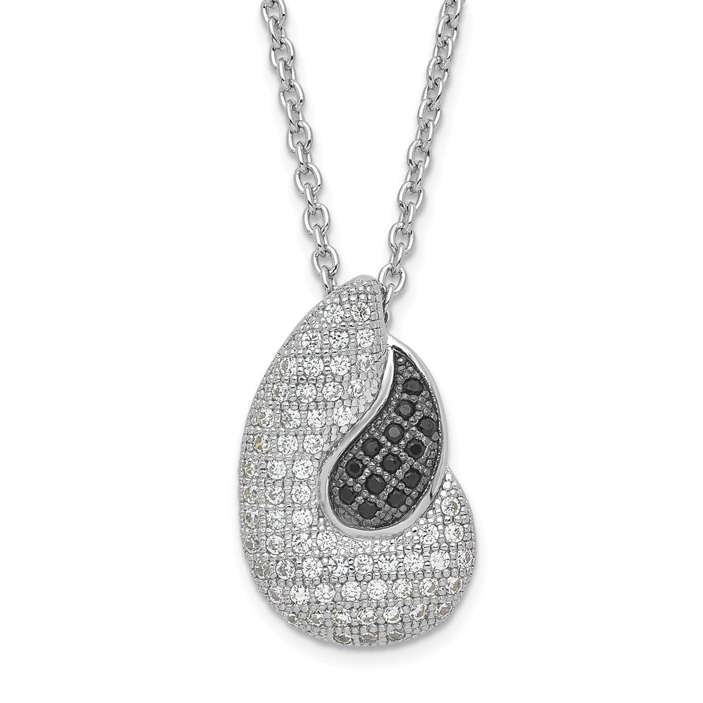 Sterling Silver Black & Clear Cz True Fire Polished Teardrops Necklace