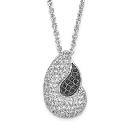 Sterling Silver Black & Clear Cz True Fire Polished Teardrops Necklace