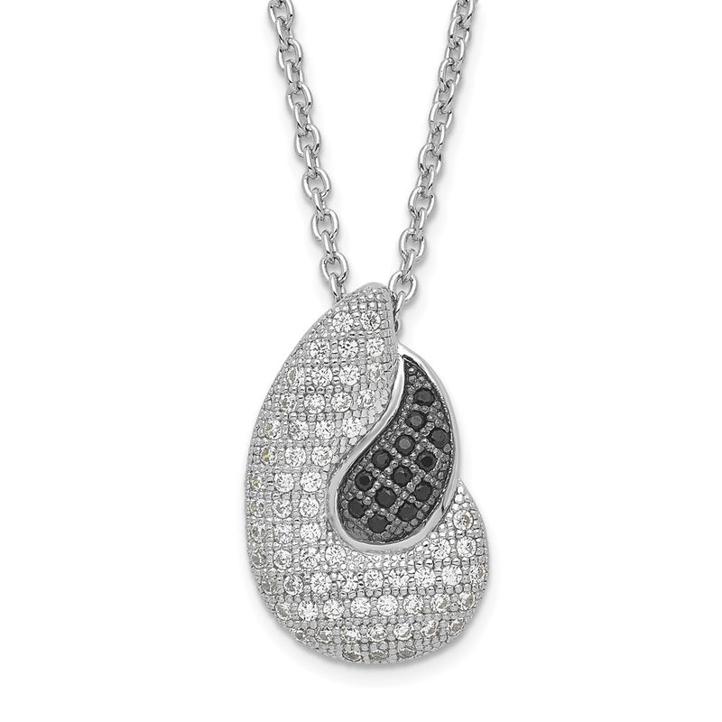 Sterling Silver Black & Clear Cz True Fire Polished Teardrops Necklace