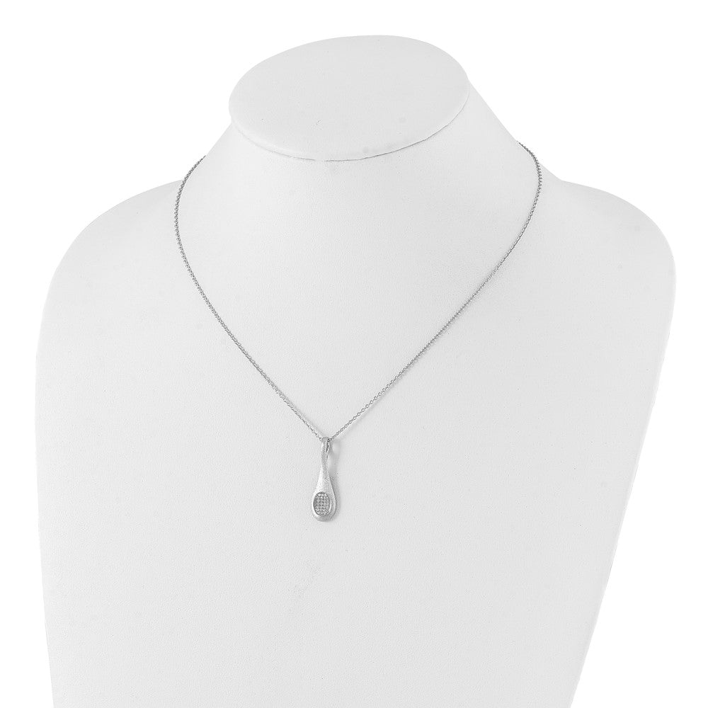 Sterling Silver Brilliant Embers Rhodium-Plated Brushed Cz Teardrop W/ 2In Ext Necklace