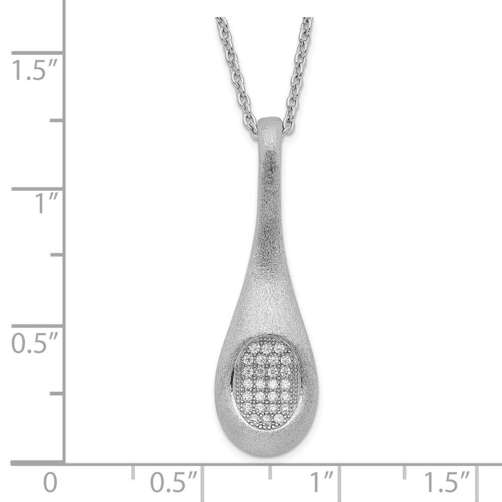 Sterling Silver Brilliant Embers Rhodium-Plated Brushed Cz Teardrop W/ 2In Ext Necklace
