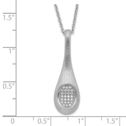 Sterling Silver Brilliant Embers Rhodium-Plated Brushed Cz Teardrop W/ 2In Ext Necklace