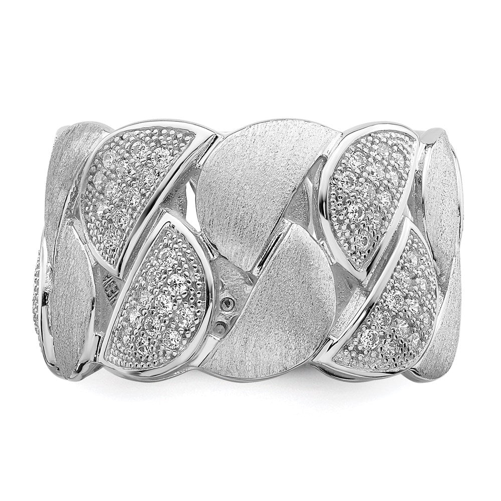 Sterling Silver Brilliant Embers Rhodium-Plated 110 Stone Micro Pav Cz Brushed And Polished Ring