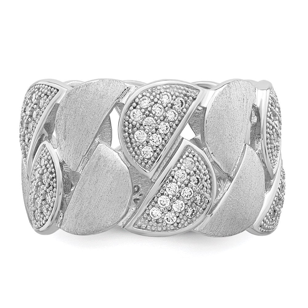 Sterling Silver Brilliant Embers Rhodium-Plated 110 Stone Micro Pav Cz Brushed And Polished Ring