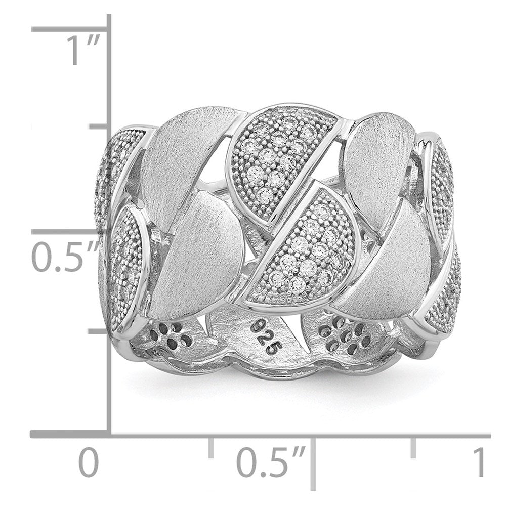 Sterling Silver Brilliant Embers Rhodium-Plated 110 Stone Micro Pav Cz Brushed And Polished Ring