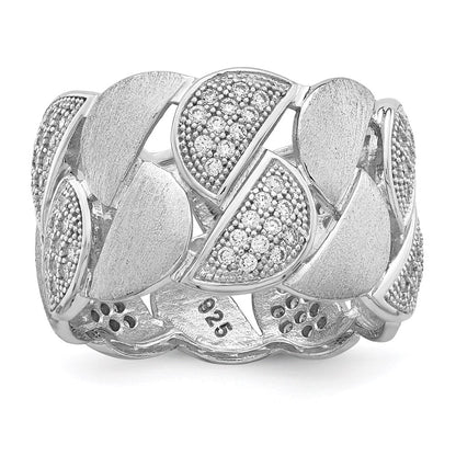 Sterling Silver Brilliant Embers Rhodium-Plated 110 Stone Micro Pav Cz Brushed And Polished Ring