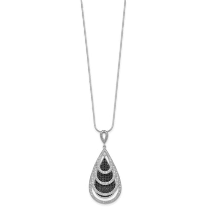 Sterling Silver Brilliant Embers Rhodium-Plated 349 Stone 18 Inch Micro Pav Black And White Cz Teardrop Necklace With 2 Extender