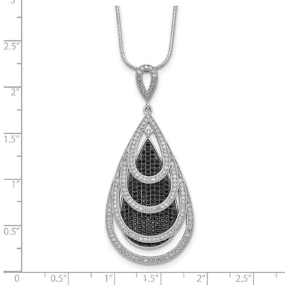 Sterling Silver Brilliant Embers Rhodium-Plated 349 Stone 18 Inch Micro Pav Black And White Cz Teardrop Necklace With 2 Extender