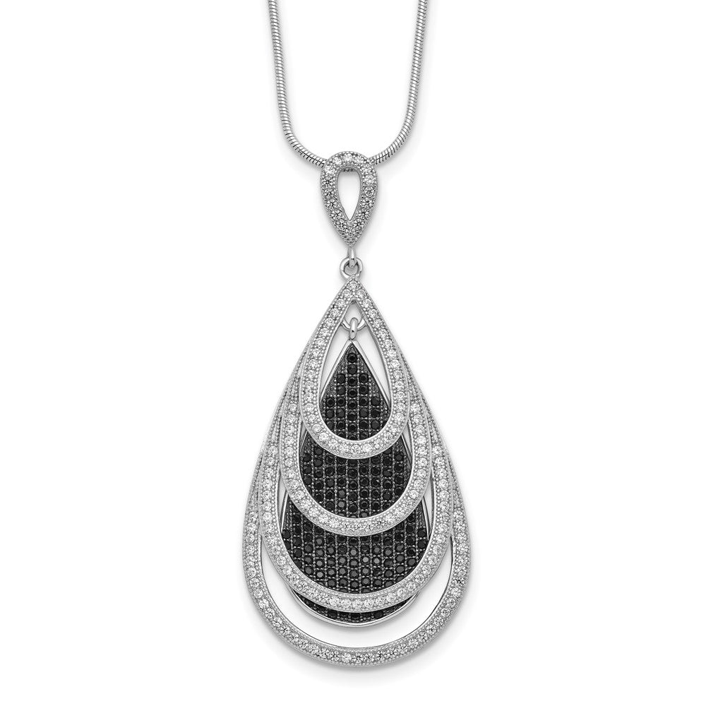 Sterling Silver Brilliant Embers Rhodium-Plated 349 Stone 18 Inch Micro Pav Black And White Cz Teardrop Necklace With 2 Extender