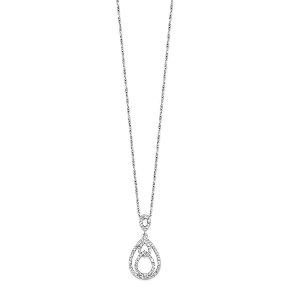 Sterling Silver Brilliant Embers Rhodium-Plated 88 Stone 18 Inch Pav Cz Teardrop Necklace With 2 Extender