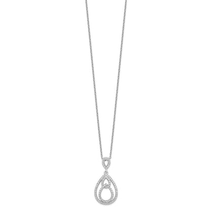 Sterling Silver Brilliant Embers Rhodium-Plated 88 Stone 18 Inch Pav Cz Teardrop Necklace With 2 Extender
