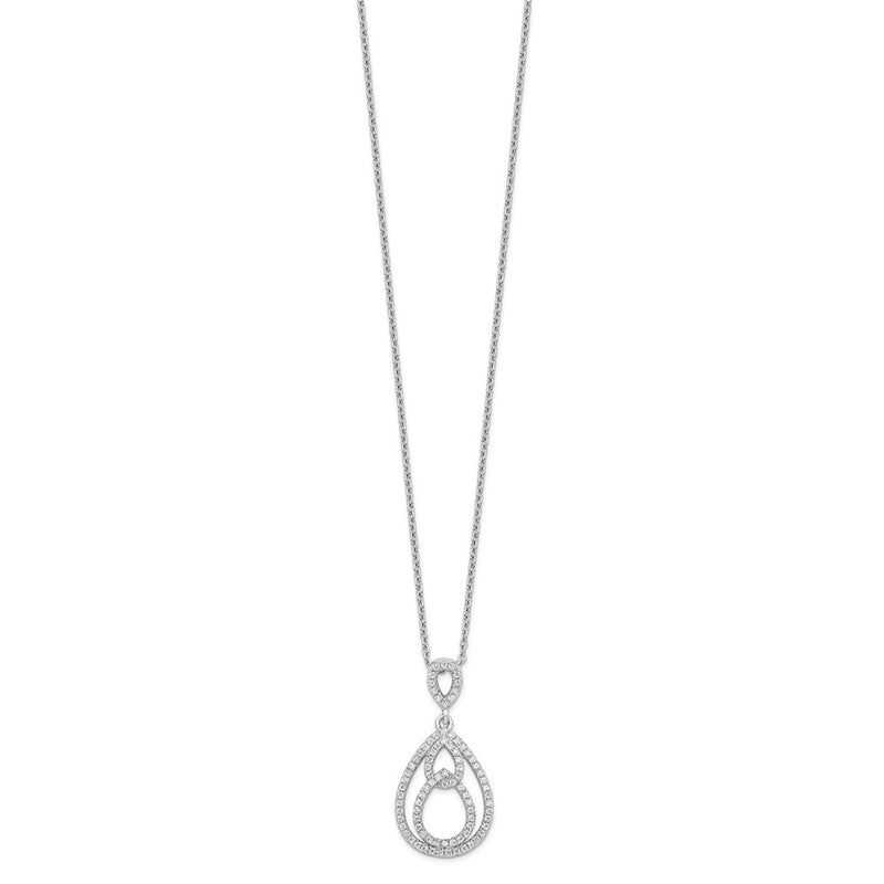 Sterling Silver Brilliant Embers Rhodium-Plated 88 Stone 18 Inch Pav Cz Teardrop Necklace With 2 Extender