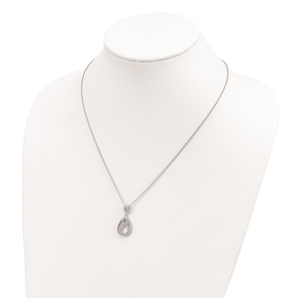 Sterling Silver Brilliant Embers Rhodium-Plated 88 Stone 18 Inch Pav Cz Teardrop Necklace With 2 Extender