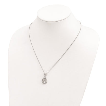 Sterling Silver Brilliant Embers Rhodium-Plated 88 Stone 18 Inch Pav Cz Teardrop Necklace With 2 Extender