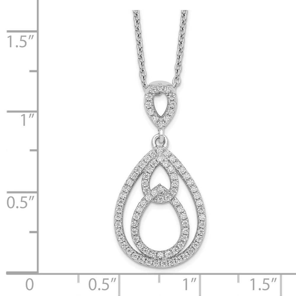 Sterling Silver Brilliant Embers Rhodium-Plated 88 Stone 18 Inch Pav Cz Teardrop Necklace With 2 Extender