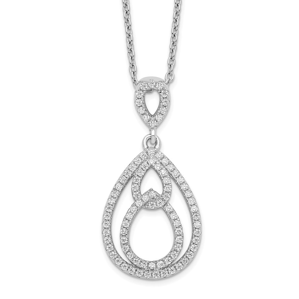 Sterling Silver Brilliant Embers Rhodium-Plated 88 Stone 18 Inch Pav Cz Teardrop Necklace With 2 Extender