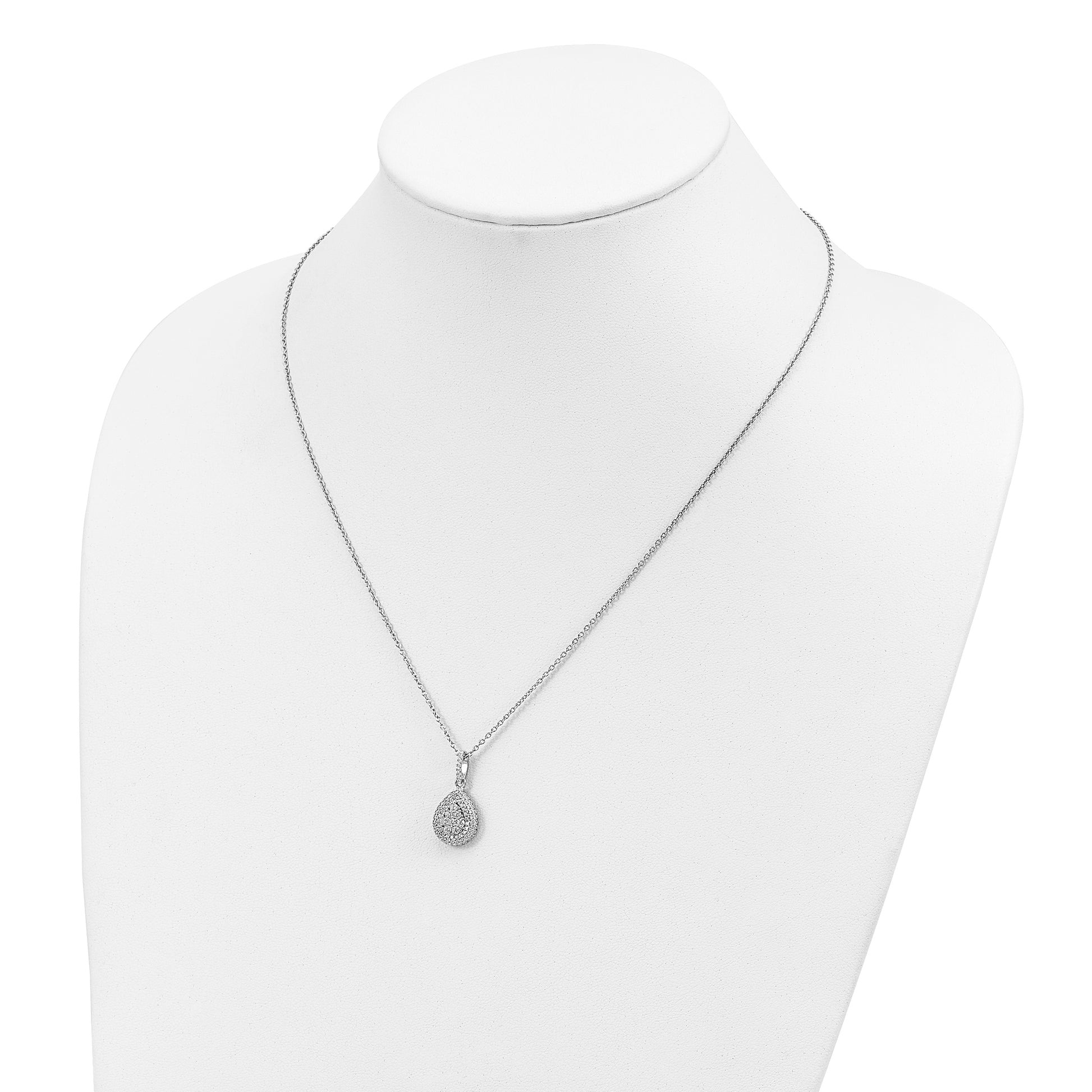 Sterling Silver Brilliant Embers Rhodium-Plated 95 Stone 18 Inch Micro Pav Cz Teardrop Necklace With 2 Extender