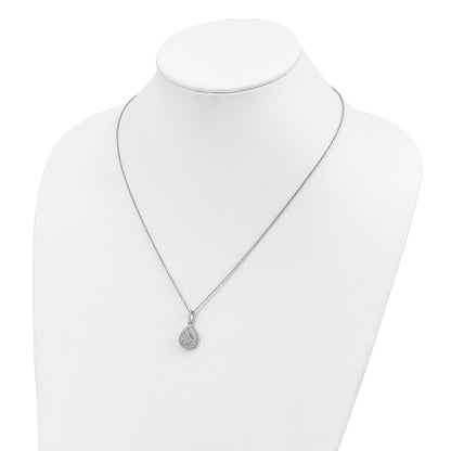 Sterling Silver Brilliant Embers Rhodium-Plated 95 Stone 18 Inch Micro Pav Cz Teardrop Necklace With 2 Extender