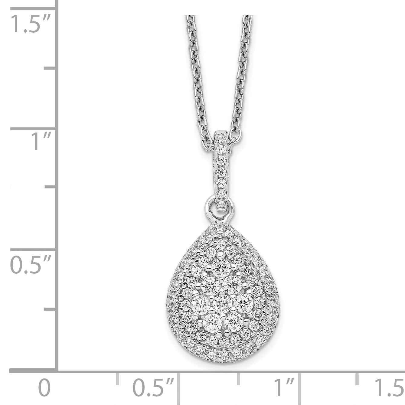 Sterling Silver Brilliant Embers Rhodium-Plated 95 Stone 18 Inch Micro Pav Cz Teardrop Necklace With 2 Extender