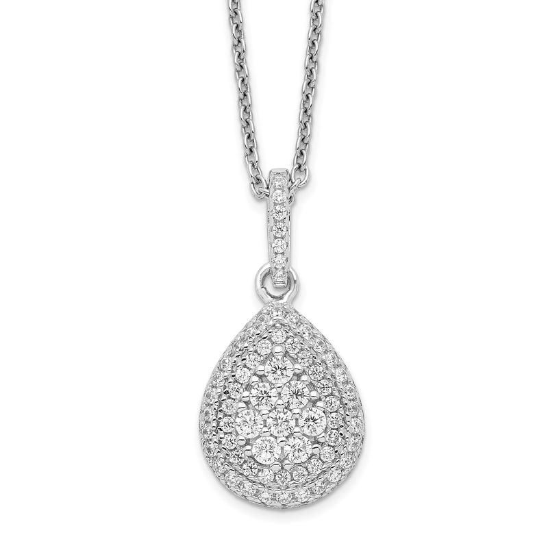 Sterling Silver Brilliant Embers Rhodium-Plated 95 Stone 18 Inch Micro Pav Cz Teardrop Necklace With 2 Extender