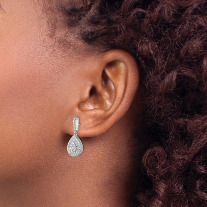 Sterling Silver Brilliant Embers Rhodium-Plated 164 Stone Micro Pav Cz Teardrop Dangle Post Earrings