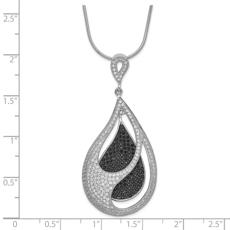 Sterling Silver Black & Clear Cz True Fire Teardrop Necklace