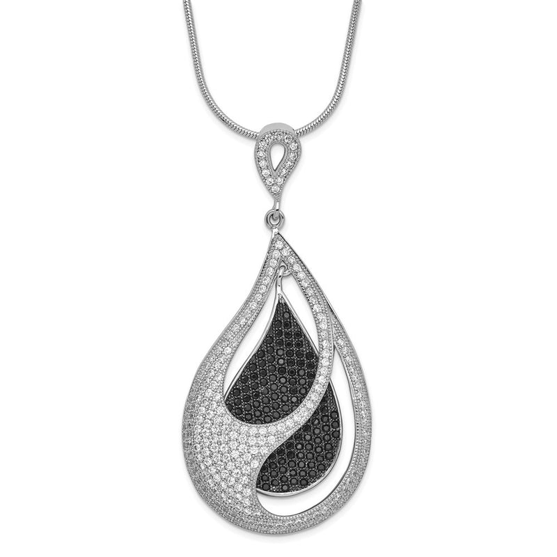 Sterling Silver Black & Clear Cz True Fire Teardrop Necklace
