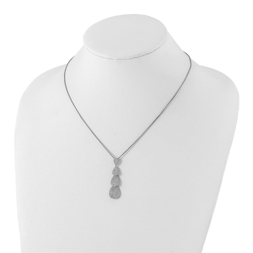 Sterling Silver & Cz Brilliant Embers Polished Triple Teardrop Necklace