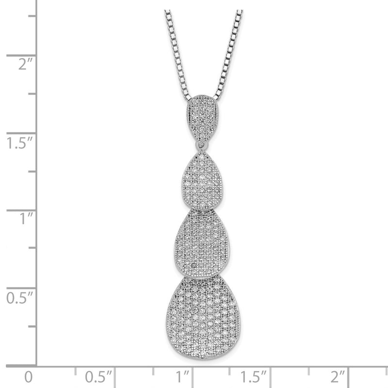 Sterling Silver & Cz Brilliant Embers Polished Triple Teardrop Necklace