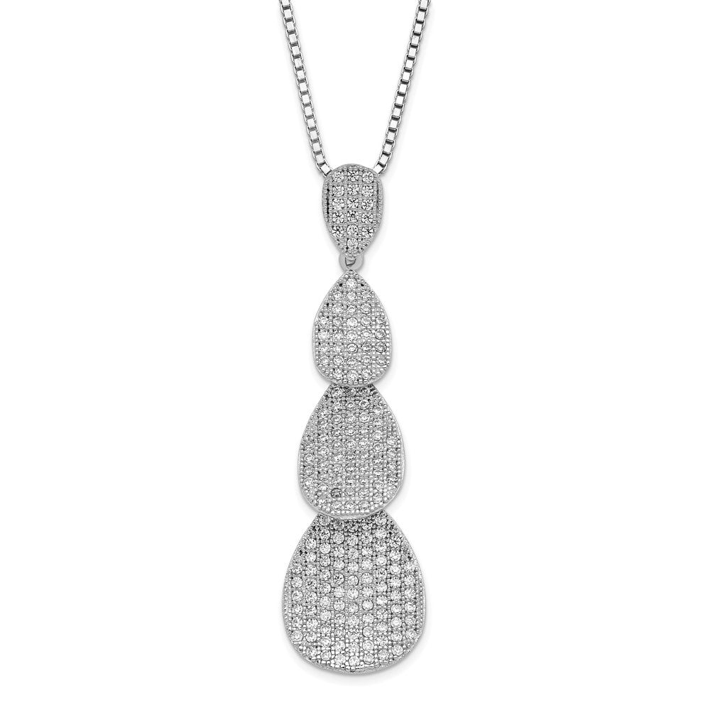 Sterling Silver & Cz Brilliant Embers Polished Triple Teardrop Necklace