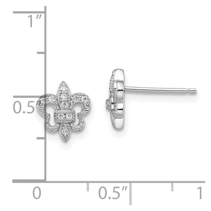 Sterling Silver Brilliant Embers Rhodium Plated 20 Stone Micro Pav‚Äö Cz Fleur De Lis Post Earrings