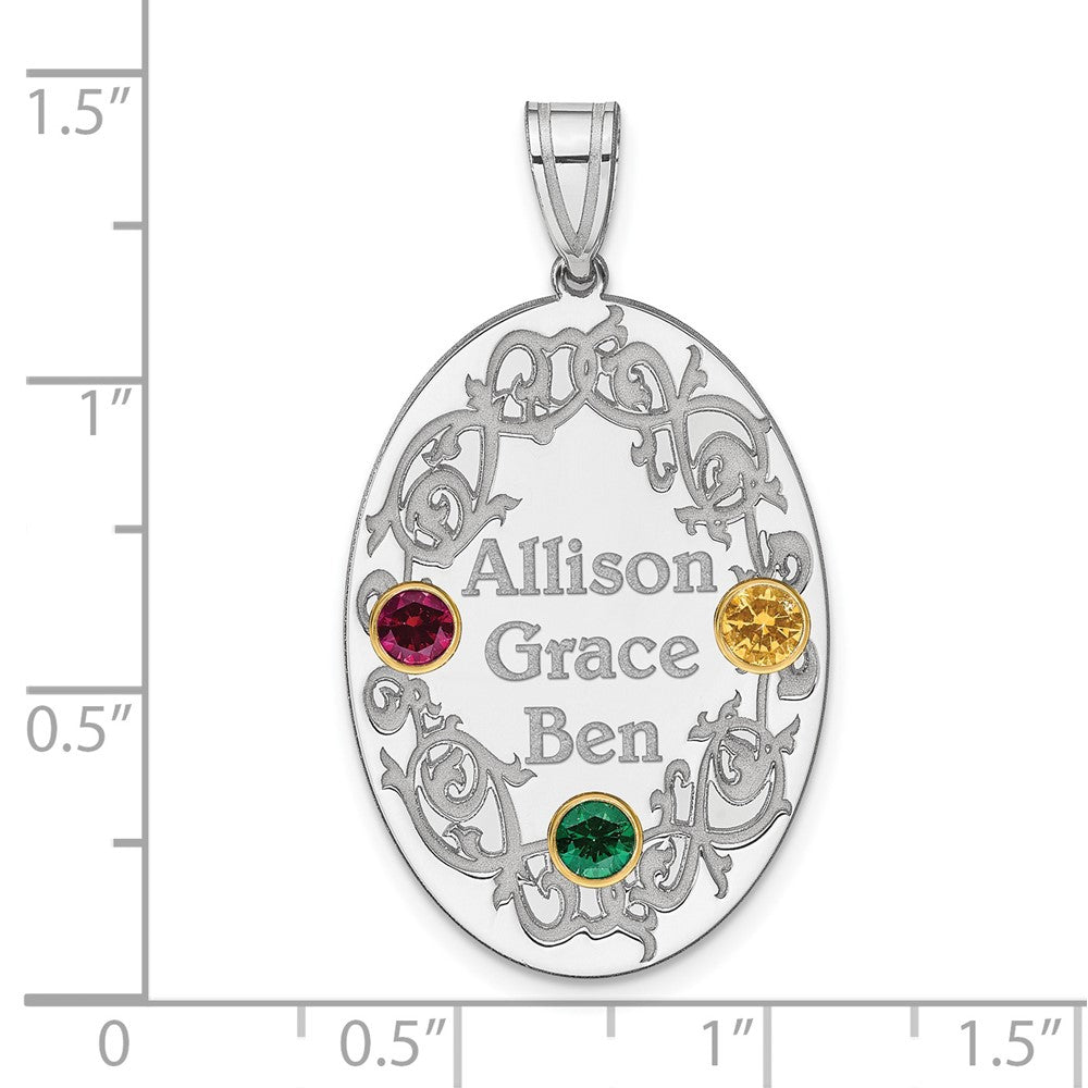 Sterling Silver Rhodium-Plated/14K Bezel Crystal Family Pendant