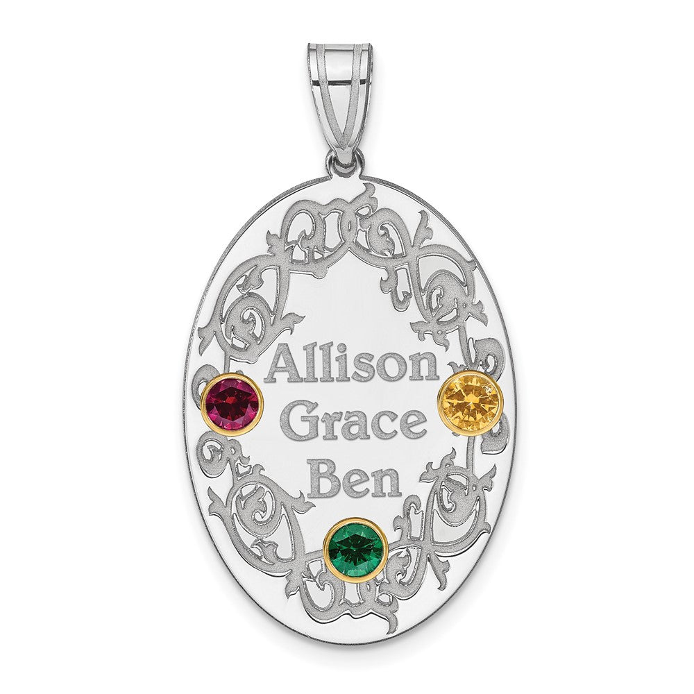 Sterling Silver Rhodium-Plated/14K Bezel Crystal Family Pendant